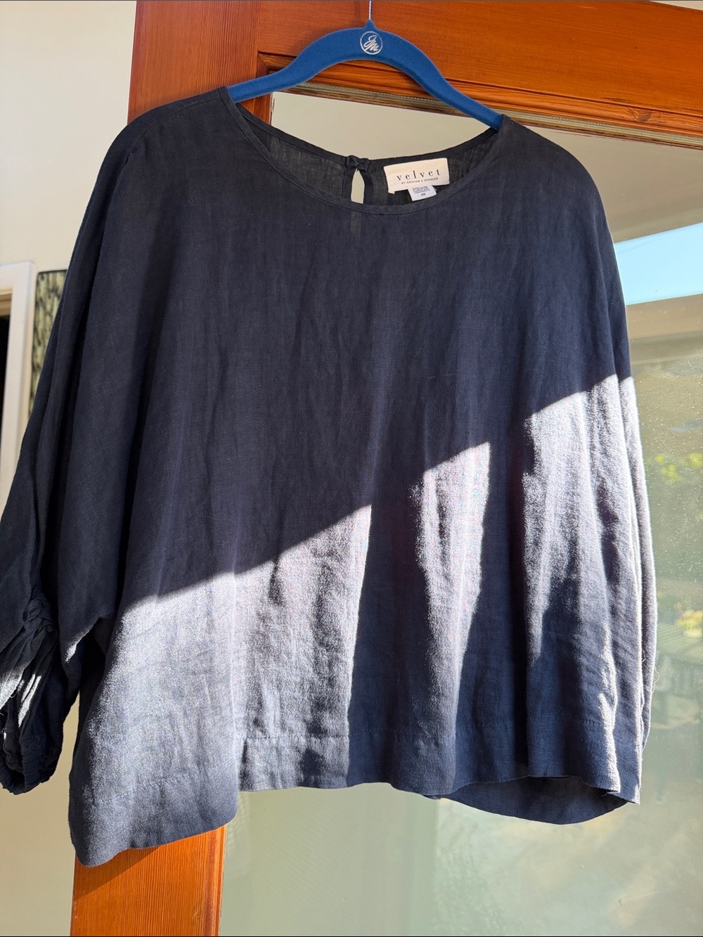 Velvet Navy Linen-Blend Relaxed Round-Neck Tunic